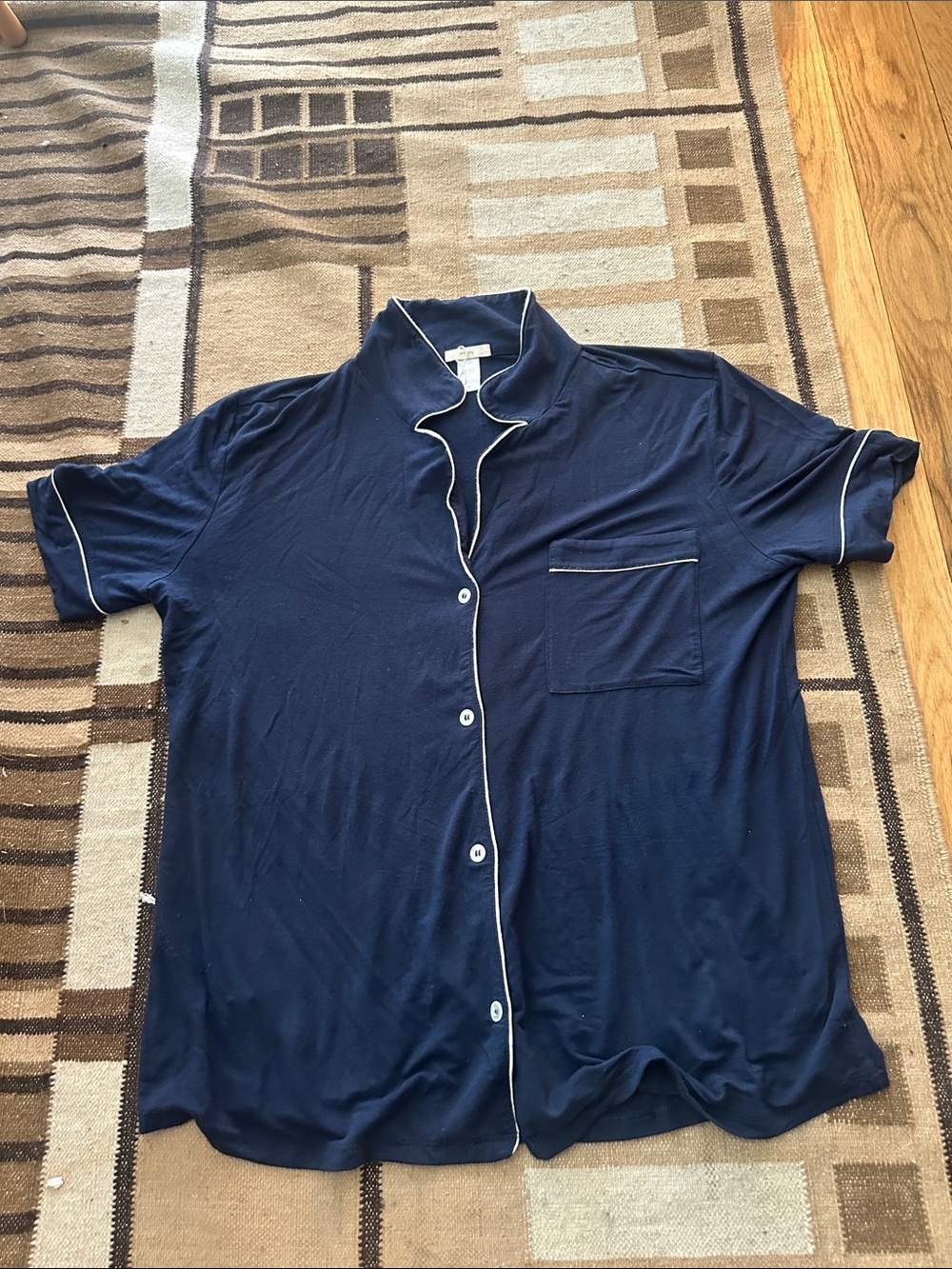 Eberjey Navy Short Sleeve Piped Pajama Top